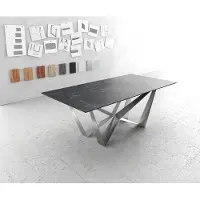 DELIFE Table-à-manger Edge 200x100cm Laminam céramique gris pieds milieu acier plat argent