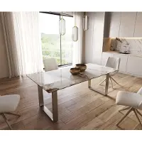 DELIFE Table à manger Edge 200x100 céramique Minas mélange blanc-beige acier inoxydable mince
