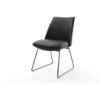 DELIFE Chaise-de-salle-à-manger Elso-Flex cuir de vache noir pied trapèze noir ressorts ensachés
