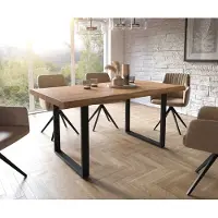 DELIFE Table à manger Edge 160x90 XL acacia nature patin noir Live-Edge