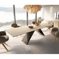 DELIFE Table à manger Edge 300x100 céramique Laminam Sabbia couleur chêne cadre en V acier plat noir