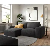 DELIFE Canapé d’angle Lanzo 230x155 cm microfibre noir méridienne réversible avec pouf