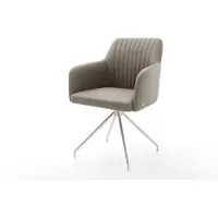 DELIFE Chaise-de-salle-à-manger Greg-Flex cuir de vache couleur boue pied croisé conique acier inoxydable brossé ressorts ensachés