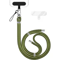 Nalia HoldMe Edition - Lanyard avec mousqueton argent & 2 pads - Chaîne universelle pour téléphone portable Lanière en nylon - Vert olive