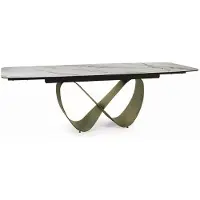 Casa Padrino Table de salle à manger de luxe Blanc / Ambre / Laiton 160-240 cm - Extensible