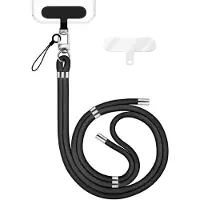 Nalia HoldMe Edition - Lanyard avec mousqueton argent & 2 pads - Chaîne universelle pour téléphone portable Lanière en nylon - Noir