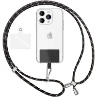 Nalia Lanyard universel avec 2 pads & mousqueton - 160cm de chaîne pour portable à porter autour du cou - Noir Or