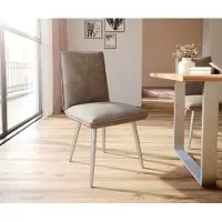 DELIFE Chaise-de-salle-à-manger Lelio-Flex microvelours taupe vintage 4 pieds coniques acier inoxydable brossé ressorts ensachés