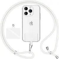 Nalia HoldMe Air Edition - Lanyard universel avec 2 pads & mousqueton (argent) - 160cm de sangle pour portable à porter autour du cou - Blanc