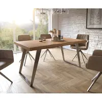 DELIFE Table à manger Edge 160x90 XL acacia nature acier inoxydable inclinée Live-Edge