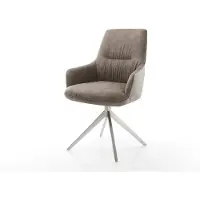 DELIFE Chaise-pivotante Zelia-Flex microvelours taupe vintage pied croisé large acier inoxydable brossé pivotement sur 360° fonction bascule ressorts ensachés