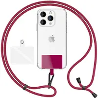 Nalia HoldMe Air Edition - Lanyard universel avec 2 pads & mousqueton (noir mat) - 160cm de sangle pour portable à porter autour du cou - Bordeaux