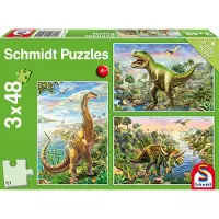 Schmidt 3 x 48 pièces Spiele Kinder Puzzle Abenteuer mit den Dinosauriern 56202