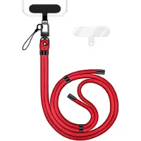 Nalia HoldMe Edition - Lanyard avec mousqueton noir & 2 pads - Chaîne universelle pour téléphone portable Bandoulière en nylon - Rouge