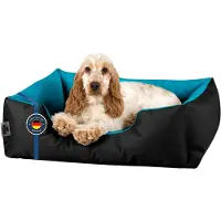 BedDog Lit pour chien LUPI, canapé pour chien, coussin lavable, BLUE-SKY (noir/bleu), (M) env. 70 x 55 x 18 cm