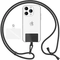 Nalia HoldMe Air Edition - Lanyard universel avec 2 pads & mousqueton (noir mat) - 160cm de sangle pour portable à porter autour du cou - Noir