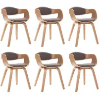 DKD Home Decor Chaises de salle à manger 6 pcs. Bois courbé et tissu taupe