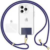 Nalia HoldMe Air Edition - Lanyard universel avec 2 pads & mousqueton (or) - 160cm de bande pour portable à porter autour du cou - bleu foncé