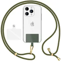 Nalia HoldMe Air Edition - Lanyard universel avec 2 pads & mousqueton (or) - 160cm de sangle pour portable à porter autour du cou - Vert olive