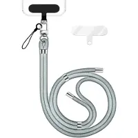 Nalia HoldMe Edition - Lanyard avec mousqueton argent & 2 pads - Chaîne universelle pour téléphone portable Lanière en nylon - Gris clair