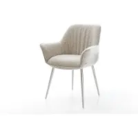 DELIFE Chaise-de-salle-à-manger Keila-Flex avec accoudoirs tissu tissé doux beige 4 pieds coniques acier inoxydable