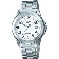 Casio Montre Homme MTP-1259PD-7BEG Quartz Analogique Acier Argent Cadran Blanc Date