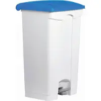 Helit Poubelle à pédale, 90 litres, blanc/bleu