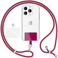 Nalia HoldMe Air Edition - Lanyard universel avec 2 pads & mousqueton (argent) - 160cm de sangle pour portable à porter autour du cou - Bordeaux