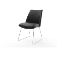 DELIFE Chaise-de-salle-à-manger Elso-Flex cuir de vache noir pied trapèze acier inoxydable brossé ressorts ensachés