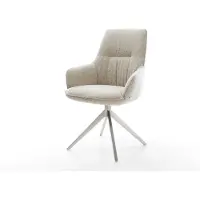 DELIFE Chaise-pivotante Zelia-Flex avec accoudoirs tissu tissé doux beige pied croisé large acier inoxydable pivotement sur 360° fonction bascule resorts ensachés