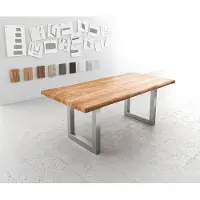DELIFE Table-à-manger Edge 200x100 XL acacia nature acier inoxydable large Live-Edge