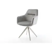 DELIFE Chaise-de-salle-à-manger Pejo-Flex velours gris pied croisé angulaire acier inoxydable brossé ressorts ensachés