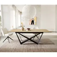 DELIFE Table à manger Edge 180-220x100 céramique Laminam Sabbia couleur chêne Spider acier plat noir extensible