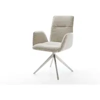 DELIFE Chaise-pivotante Vinja-Flex tissu tissé doux beige pied croisé large acier inoxydable pivotement sur 360° fonction bascule