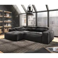 DELIFE Canapé d'angle Sirpio XL 270x170 cm Microfibre Noir Recamiere variable avec Tabouret
