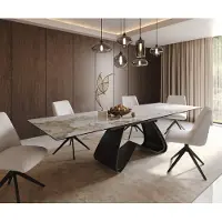 DELIFE Table à manger Edge 200-300x100 céramique Minas mélange blanc-beige cadre en W noir extensible