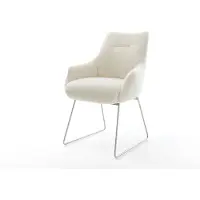 DELIFE Chaise-de-salle-à-manger Alja-Flex avec accoudoirs tissu teddy beige pied trapèze acier inoxydable resorts ensachés