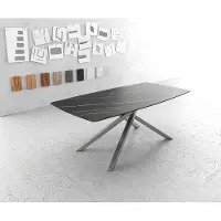 DELIFE Table-à-manger Edge forme Boot 200x100cm Laminam céramique marron pieds milieu croisé argent