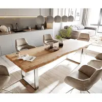 DELIFE Table-à-manger Edge 280x100cm XL acacia nature acier inoxydable mince Live-Edge