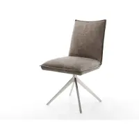 DELIFE Chaise-pivotante Lelio-Flex microvelours taupe vintage pied croisé large acier inoxydable brossé pivotement sur 360° fonction bascule ressorts ensachés