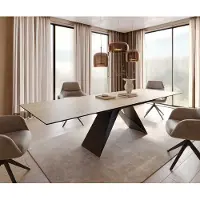 DELIFE Table à manger Edge 200-300x100 céramique Laminam Sabbia couleur chêne cadre en V acier plat noir extensible