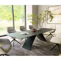 DELIFE Table-à-manger Edge 300x100cm Laminam céramique gris V-pieds milieu noir