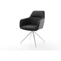 DELIFE Chaise-de-salle-à-manger Pejo-Flex cuir de vache noir pied croisé conique acier inoxydable brossé ressorts ensachés