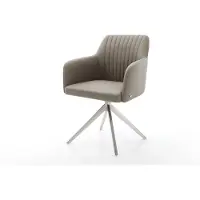 DELIFE Chaise-de-salle-à-manger Greg-Flex cuir de vache couleur boue pied croisé large acier inoxydable brossé ressorts ensachés