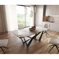DELIFE Table à manger Edge 200x100 céramique Minas mélange blanc-beige Spider acier plat noir