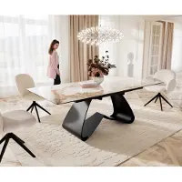 DELIFE Table à manger Edge 180-220x100 céramique Minas mélange blanc-beige cadre en W noir extensible