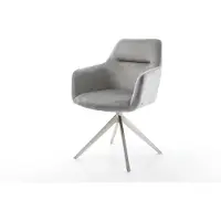 DELIFE Chaise-pivotante Pejo-Flex velours gris pied croisé large acier inoxydable brossé pivotement sur 360° fonction bascule ressorts ensachés