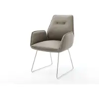 DELIFE Chaise-de-salle-à-manger Zoa-Flex cuir de vache couleur boue pied trapèze acier inoxydable brossé ressorts ensachés