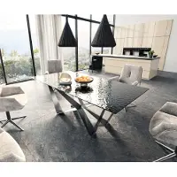 DELIFE Table à manger Edge 200x100 verre fondu noir fumé relief en 3D Spider acier plat acier inoxydable