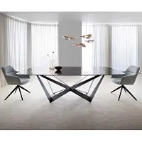 DELIFE Table à manger Edge en forme de bateau 240x120 verre fondu noir fumé relief en 3D Spider acier plat noir